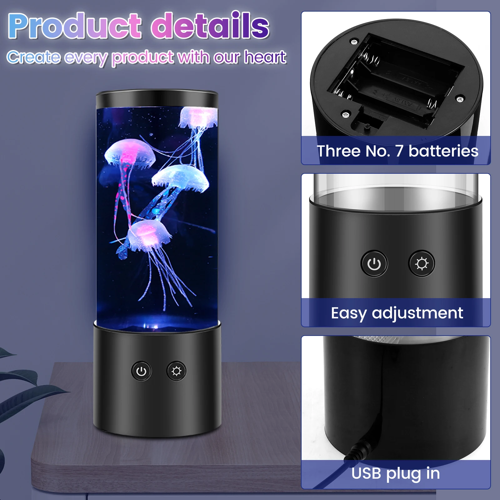 Jellyfish Night Light LED Fish Tank Lamp Desktop Decor Colorful Mood Sleep Lantern for Bedroom Party Lovers Gift Ambient Lights 4