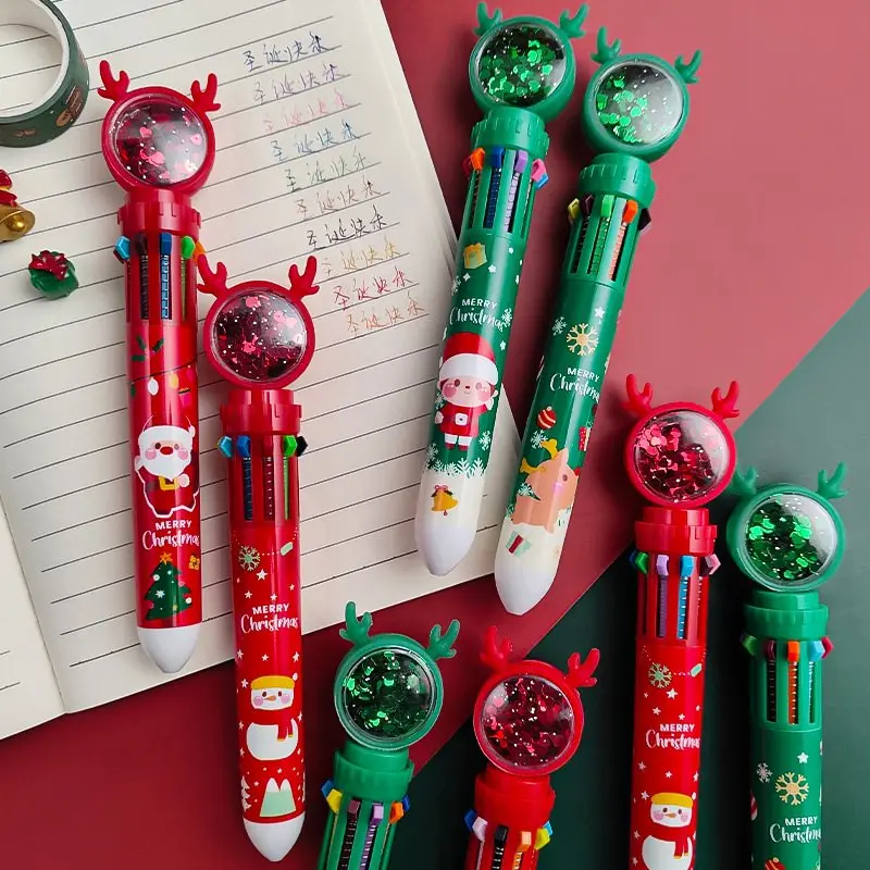 Christmas Ten-color Holiday Kid Gift Merry Christmas Ballpoint Pen Cute Press Ballpoint Pen Decor For Home Xmas Ornament Navidad 6