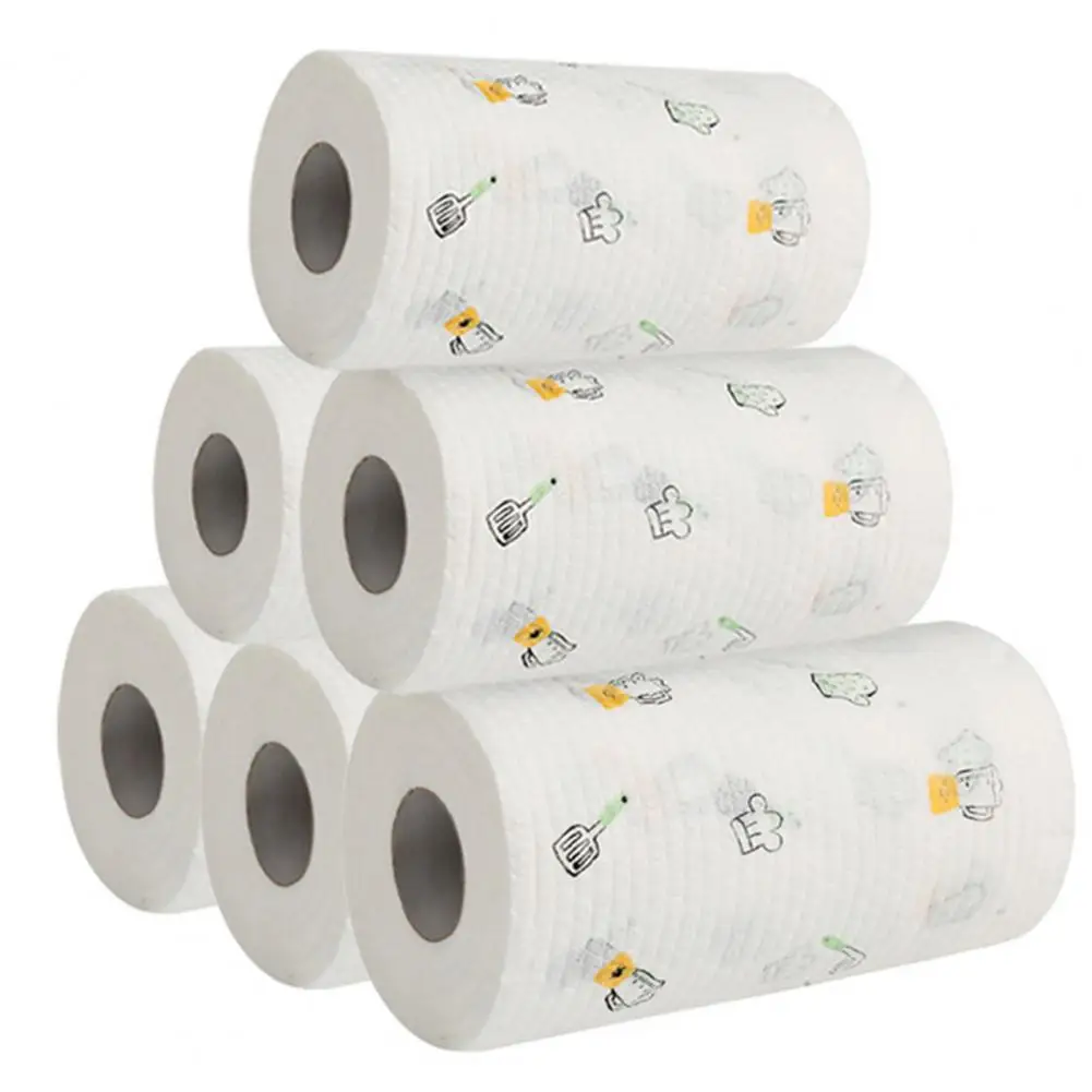 50/100/200Pcs/Roll Kitchen Paper Towel Super Water Oil Absorbent Wet Dry Food Grade Tear-off Lazy Rag Dishwashing Cloth Cleaning 4