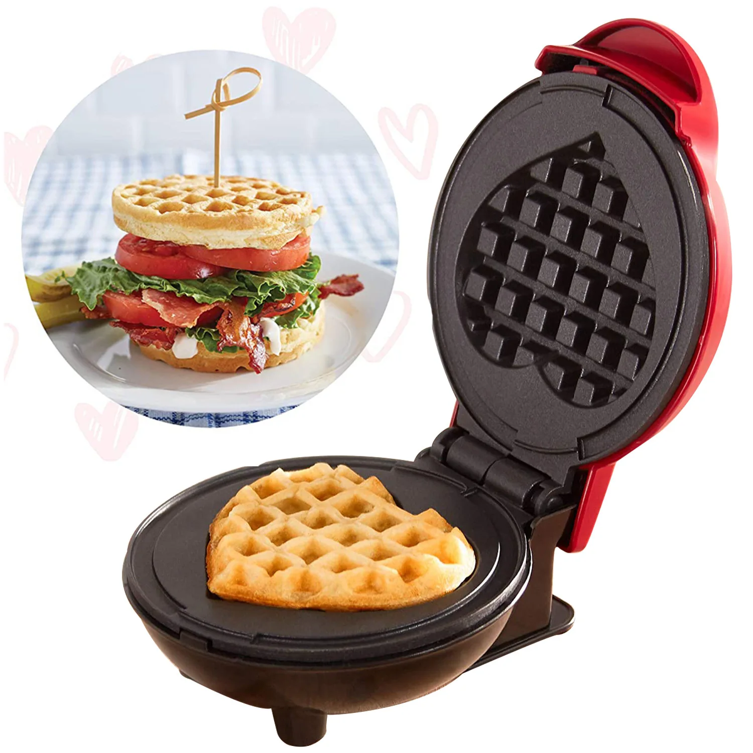 Multi Functional Mini Heart-shaped Waffle Maker, Double-sided Heated Breakfast Toaster, Portable Baking Machine 2