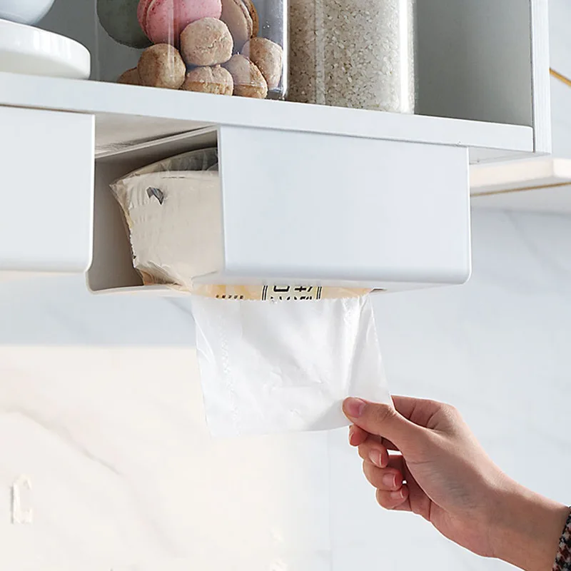 KindFuny Bathroom Wall-mounted Plastic Tissue Box Kitchen Wet Wipe Holder Napkin Paper Case Punch-free Masks Storage Box 3